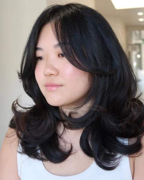 Voluminous Black Layered Cut with Face-Framing