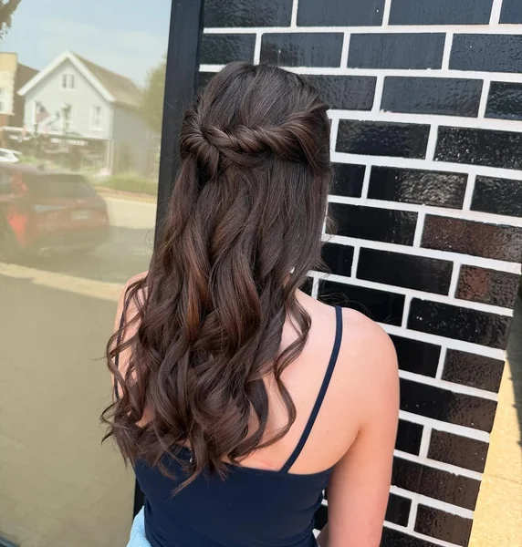 Classic Half-Up Twist with Long Chocolate Brown Waves