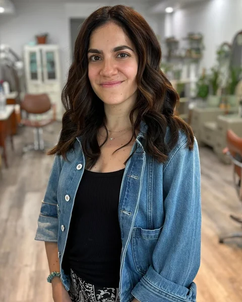 Deep Brunette Medium Cut with Soft, Bouncy Waves