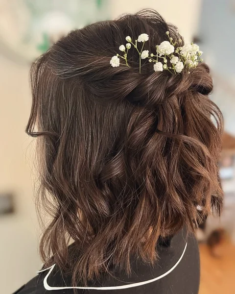 Easy Wavy Half-Up with Rustic Baby's Breath Accents