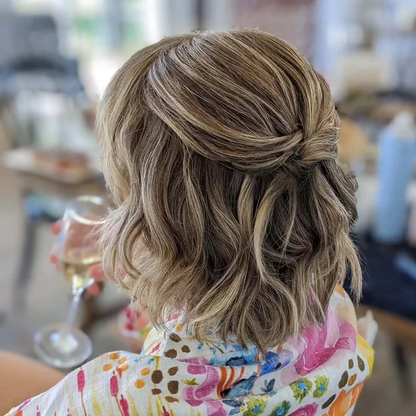 Light Brown Bob with Knotted Half-Up and Waves