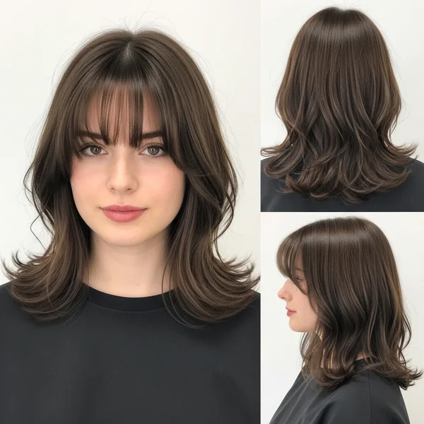 Medium Length Haircut Curtain Bangs Wavy
