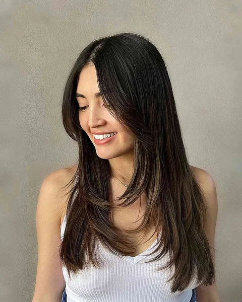 Subtle Long Dark Butterfly Cut with Face Frame
