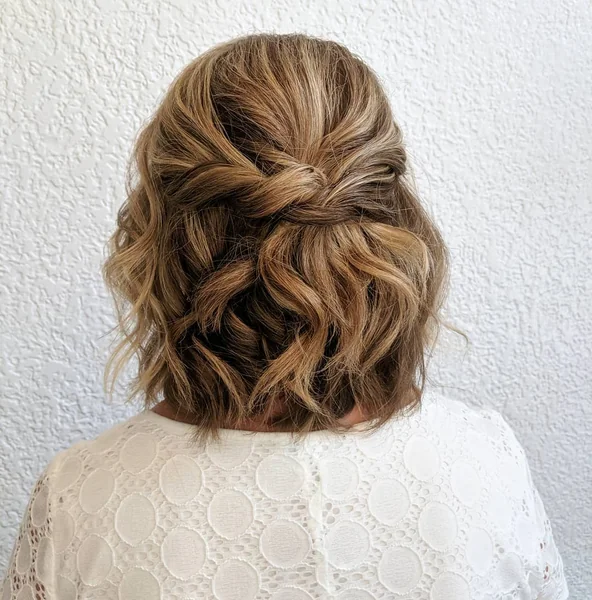 Textured Wavy Lob with Effortless Knotted Half-Up