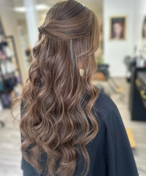 Cascading Half-Up with Long, Chocolate Prom Waves