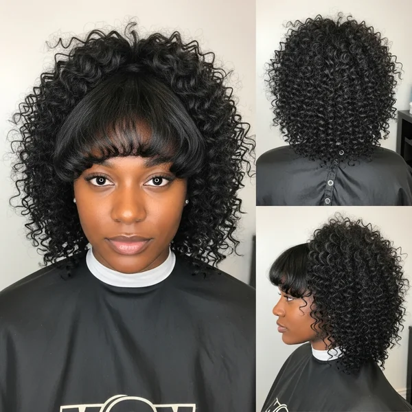 Curly Ponytail Hairstyles with Bangs for Black Women