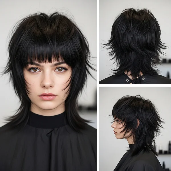 Edgy Short Shag Haircut with Bangs