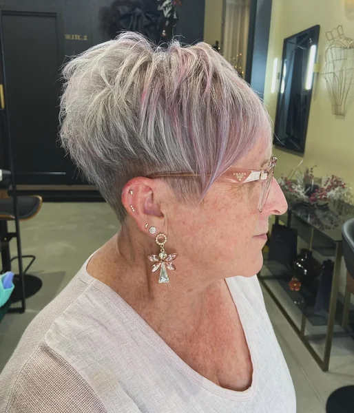 Edgy Silver Pixie with Lavender Highlights and Undercut