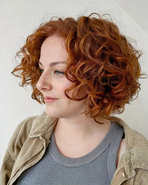 Fiery Copper Voluminous Bob with Defined Ringlets