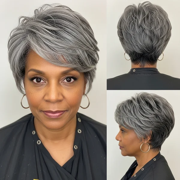 Gray Pixie Haircut Over 50 Black Women