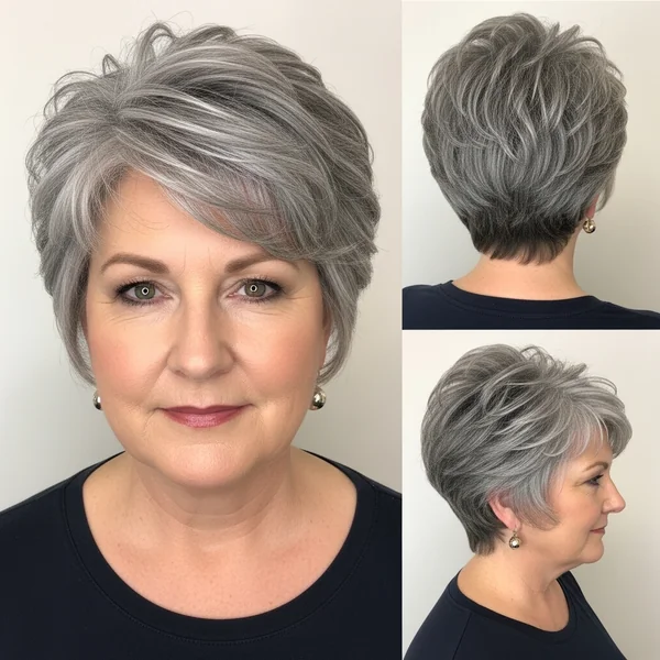 Gray Pixie Haircut Over 50 Round Face