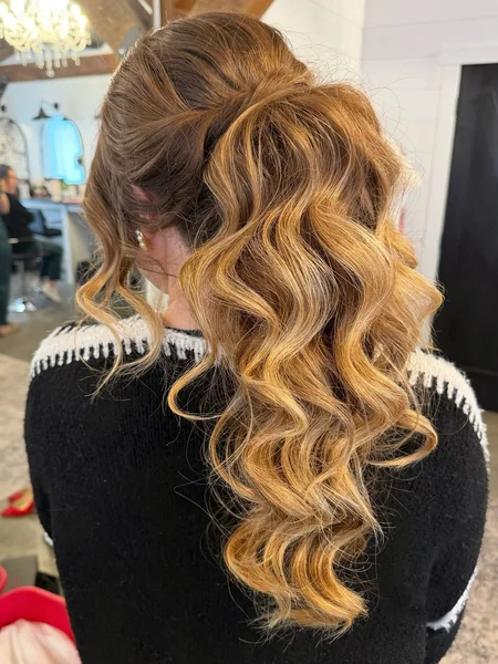 High Dark Ponytail with Voluminous Ends and Baby Hairs
