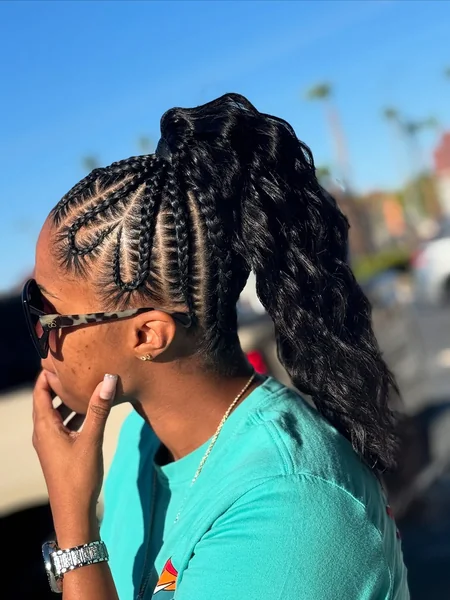 High Ponytail with Intricate Braided Side Design