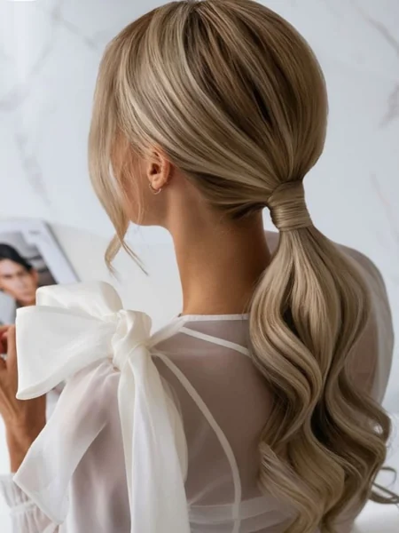updo ponytail with bangs