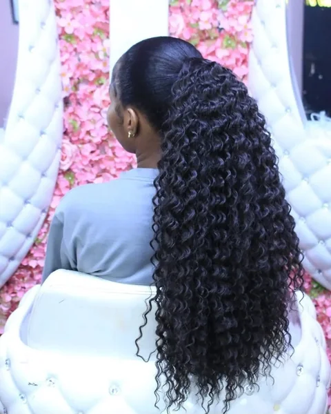Long Waterfall Ponytail with Deep Defined Curls