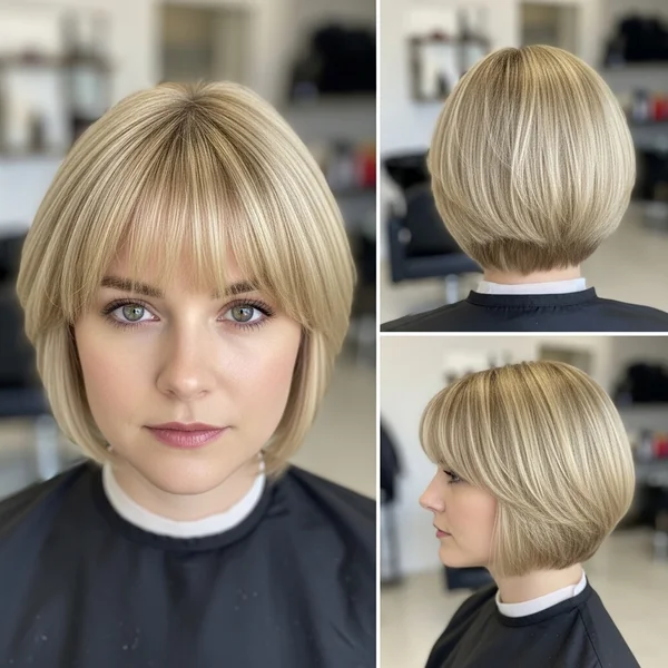 Short Blond Haircut with Bangs