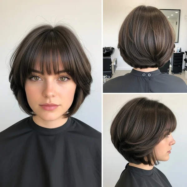 Short Stacked Bob Haircut with Bangs