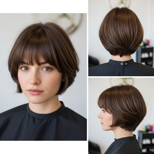 Short Stacked Wedge Haircut with Bangs