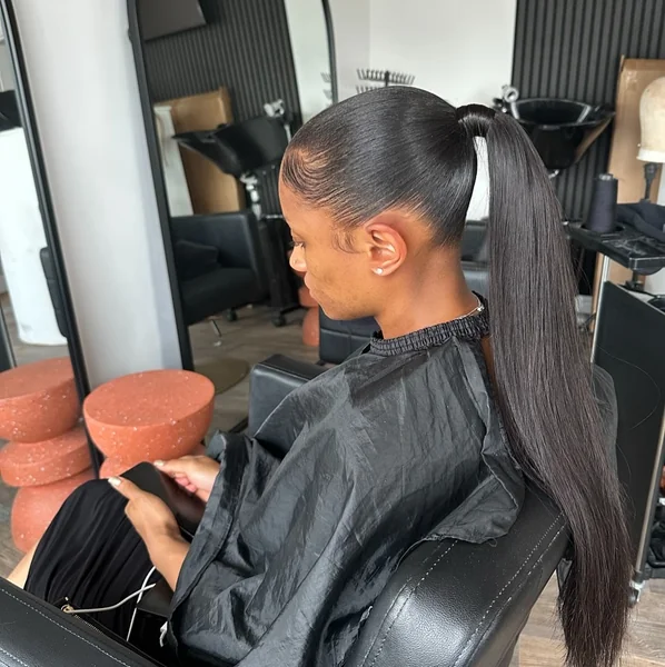 Sleek, Long, High Ponytail with Polished Edges