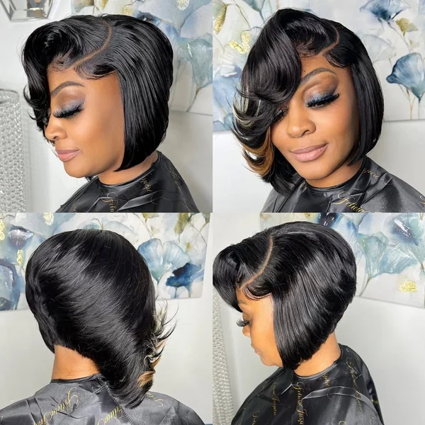 Sleek Layered Bob with Sculpted Side-Swept Waves