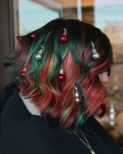 Vivid Christmas Color Bob with Dangling Ornament Clips