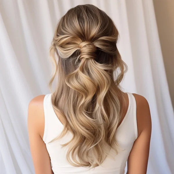 Voluminous Low Ponytail with Soft Waves and Face Frame