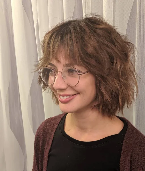 Wavy Toffee Shag with Piecey Curtain Bangs