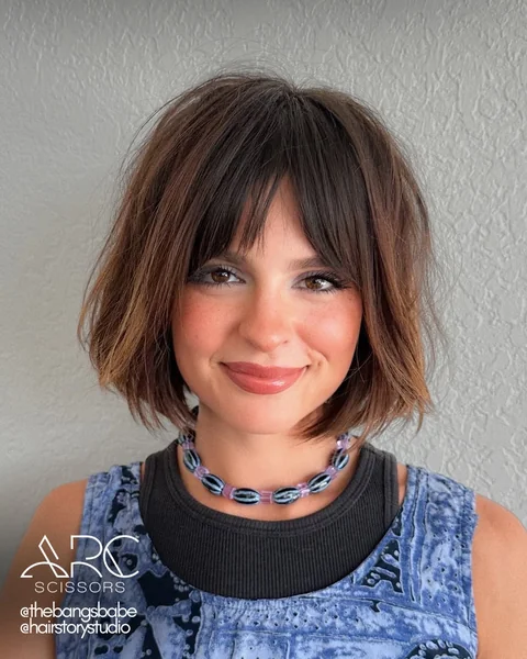 Textured Shaggy Bob with Wispy Bottleneck Bangs