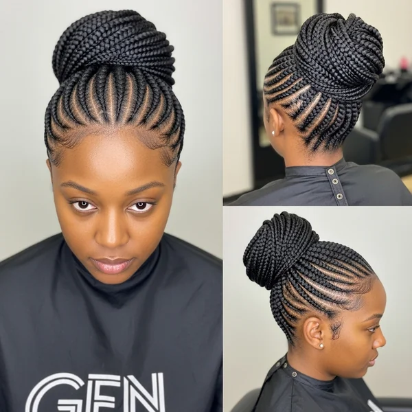 Braided Cornrow Bun Updo Hairstyles For Black Women