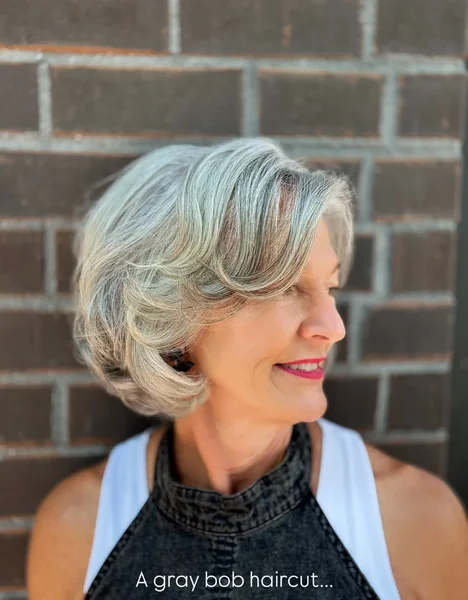 Airy Silver Layered Bob with Swept-Back Volume