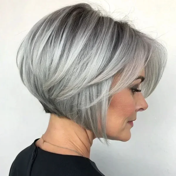 Chic Silver-Ash Inverted Bob with Voluminous Crown Layers