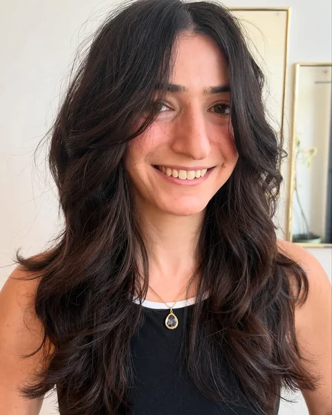 Effortless Brunette Layers with Soft Center Part