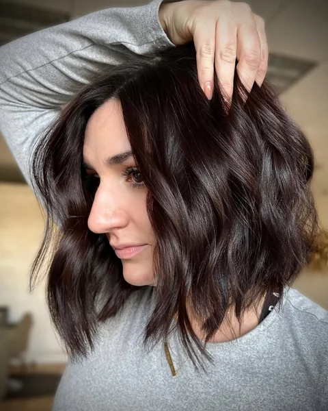 Feathered Ash Brown Lob with Soft Side-Swept Layers