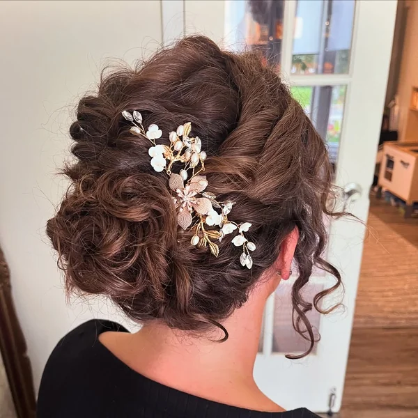 Floral Embellished Chignon for Romantic Curls