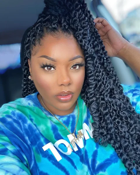 Jet Black Passion Twists with High Topknot