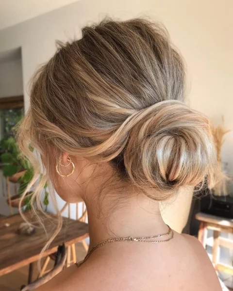 Messy High Bun with Thick Chunky Bangs
