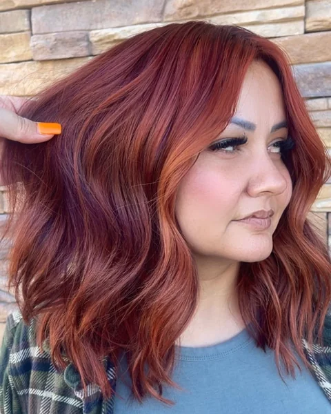Radiant Copper Waves with Effortless Shoulder-Length Flow