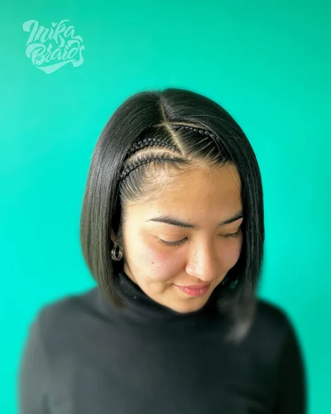 Sleek Silk Press Bob with Accented Side Cornrows