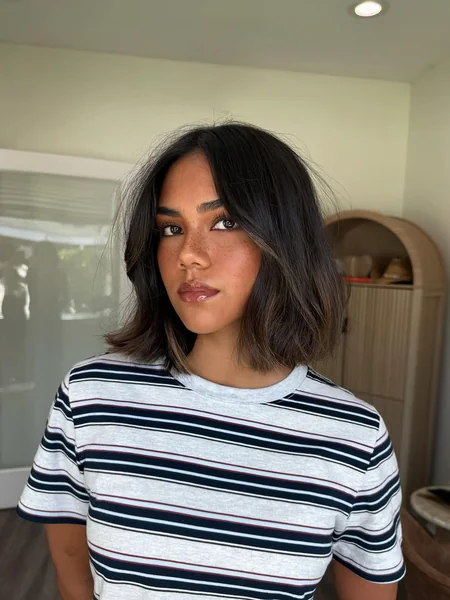 Smoky Mushroom Bob with Wispy Eye-Skimming Fringe