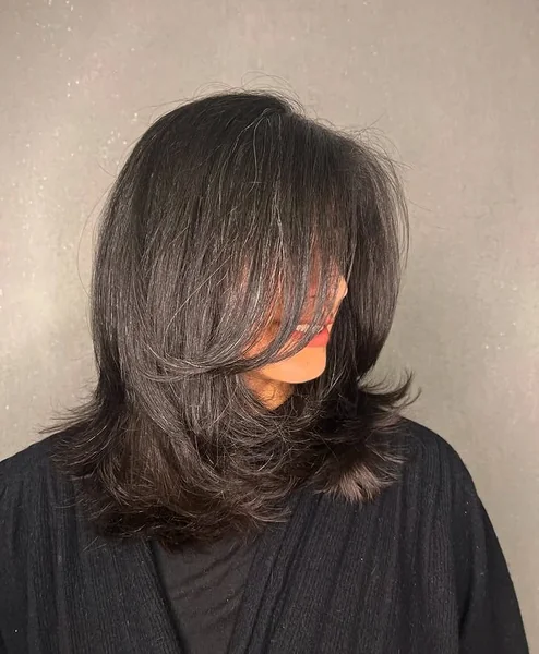 Soft Charcoal Shag with Wispy Feathered Ends