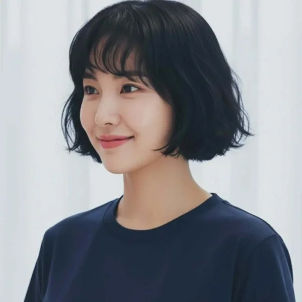 Airy Wavy Korean Bob with See-Through Bangs