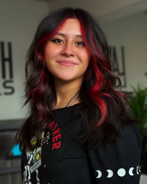 Chic Brunette Wolf Cut with Face-Framing Taper