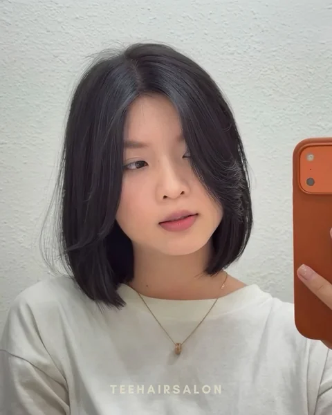 Chic Textured Korean Bob with Playful Flicked Ends