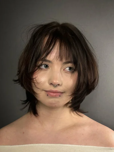Edgy Korean Wolf Cut Bob with Choppy Fringe