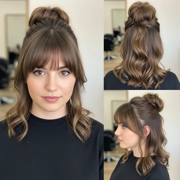 Half Up Half Down Bun With Bangs