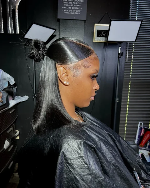 Sleek Straight Quick Weave Half Up Bun
