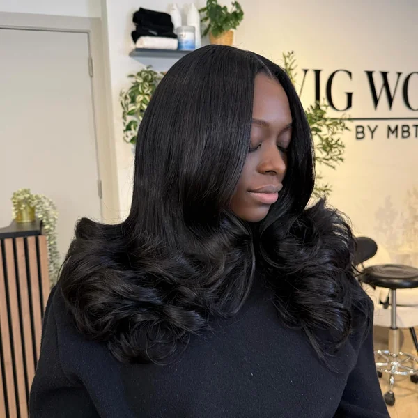 Middle Part Long Black Wig Body Wave
