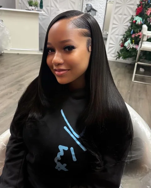 Straight Long Quick Weave Side Part Black Women