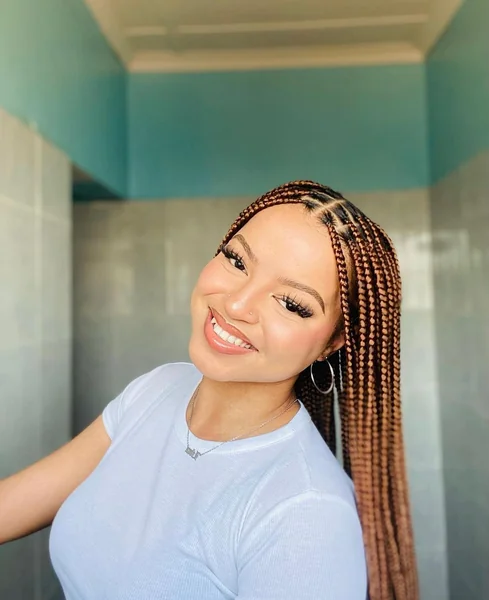 Short Auburn Knotless Braids with Color