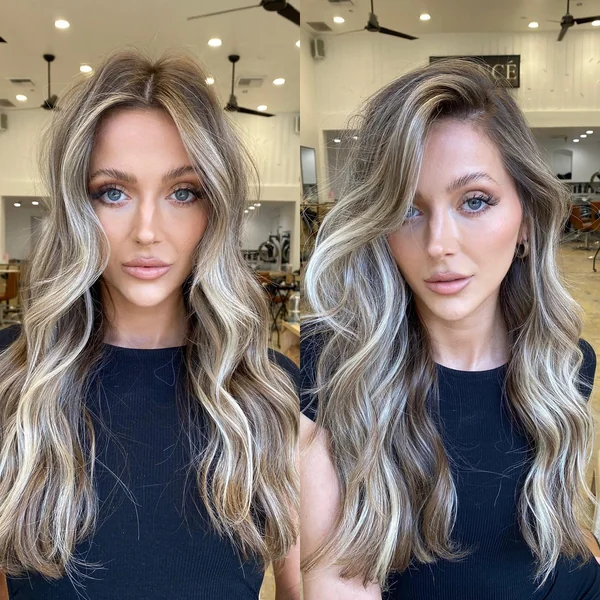 Middle Part Long Blonde Balayage Waves